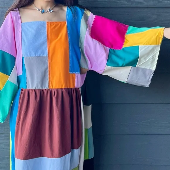 Handmade Quilted Patchwork Colorblock Dress SKU 02265 - Picture 14 of 16